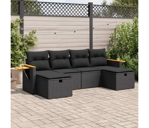 6-Daļīgs Dārza Dīvāna Komplekts, Matrači, Melna Pe Rotanpalma Vidaxl