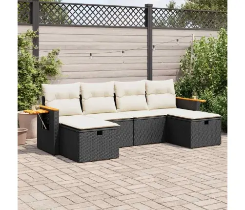 6-Daļīgs Dārza Dīvāna Komplekts, Matrači, Melna Pe Rotanpalma Vidaxl