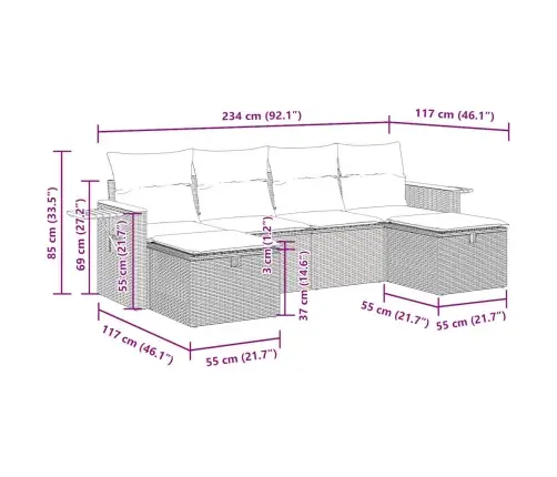 6-Osaline Aiadiivani Komplekt Patjadega, Must, Polürotang