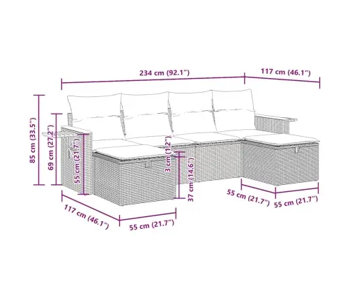 6-Osaline Aiadiivani Komplekt Patjadega, Beež, Polürotang