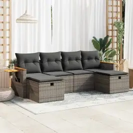 6-Daļīgs Dārza Dīvāna Komplekts Ar Matračiem, Pelēks Pe Pinums Vidaxl