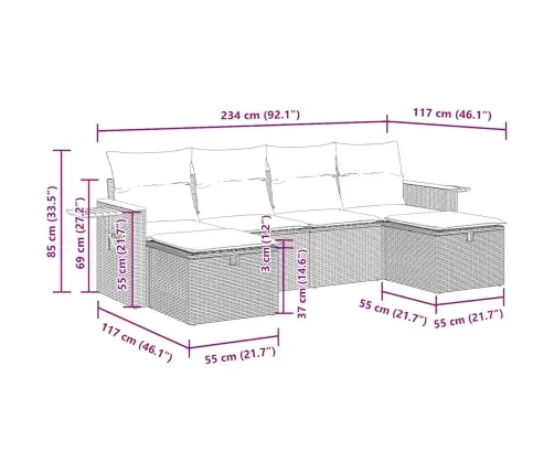 6-Daļīgs Dārza Dīvāna Komplekts Ar Matračiem, Pelēks Pe Pinums Vidaxl