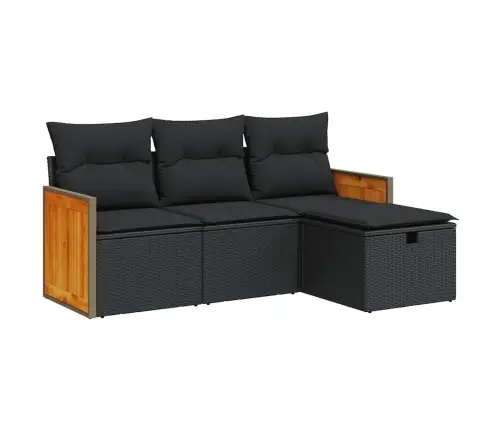 Sodo Komplektas Su Pagalvėlėmis, 4 Dalių, Juodas, Poliratanas