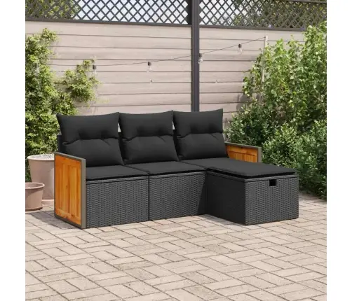 Sodo Komplektas Su Pagalvėlėmis, 4 Dalių, Juodas, Poliratanas