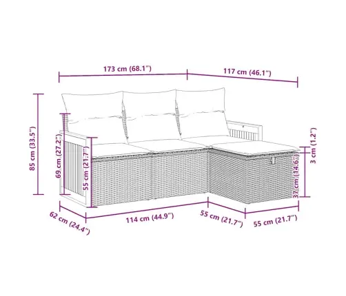 4-Daļīgs Dārza Dīvāna Komplekts, Matrači, Bēša Pe Rotangpalma Vidaxl