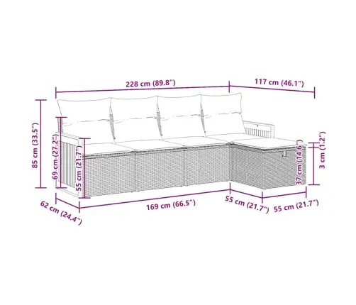 5-Osaline Aiadiivanikomplekt Patjadega, Must, Polürotang
