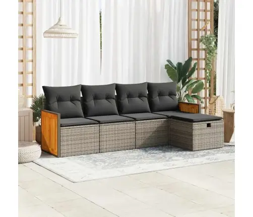 5-Daļīgs Dārza Dīvāna Komplekts Ar Matračiem, Pelēks Pe Pinums Vidaxl