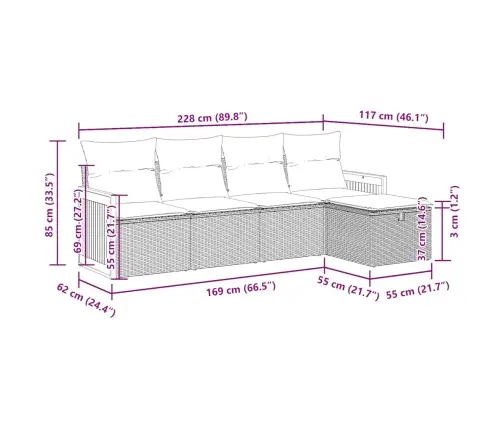 5-Osaline Aiamööblikomplekt Istmepatjadega, Polürotang, Hall