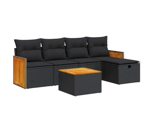 Sofos Komplektas Su Pagalvėlėmis, 6 Dalių, Juodas, Poliratanas