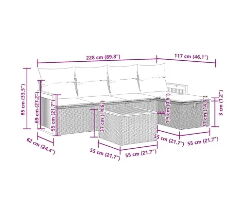 6-Daļīgs Dārza Dīvāna Komplekts, Matrači, Melna Pe Rotanpalma Vidaxl