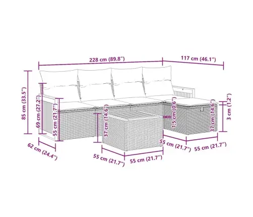 6-Daļīgs Dārza Dīvāna Komplekts, Matrači, Bēša Pe Rotangpalma Vidaxl