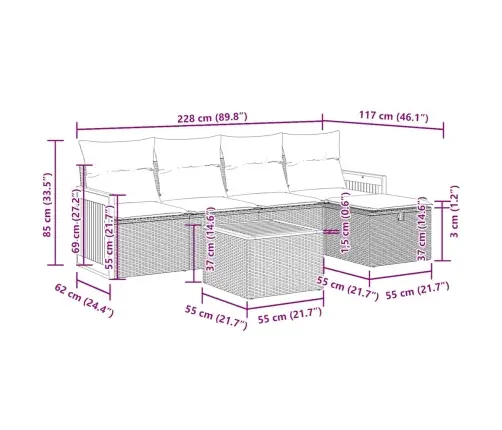 6-Daļīgs Dārza Dīvāna Komplekts, Matrači, Bēša Pe Rotangpalma Vidaxl