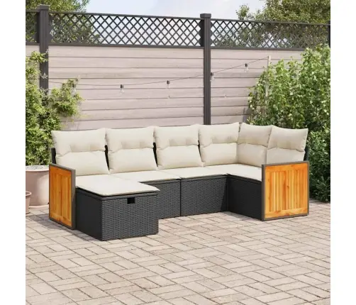 Sofos Komplektas Su Pagalvėlėmis, 6 Dalių, Juodas, Poliratanas