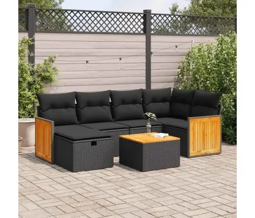 Sofos Komplektas Su Pagalvėlėmis, 7 Dalių, Juodas, Poliratanas