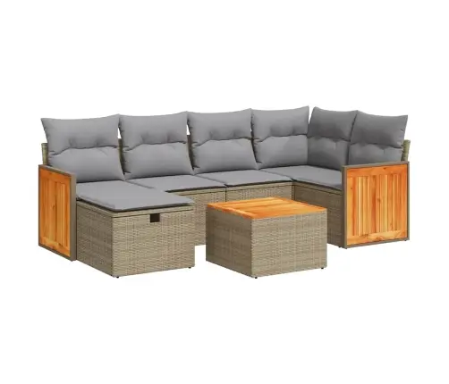 7-Daļīgs Dārza Dīvāna Komplekts, Matrači, Bēša Pe Rotangpalma Vidaxl