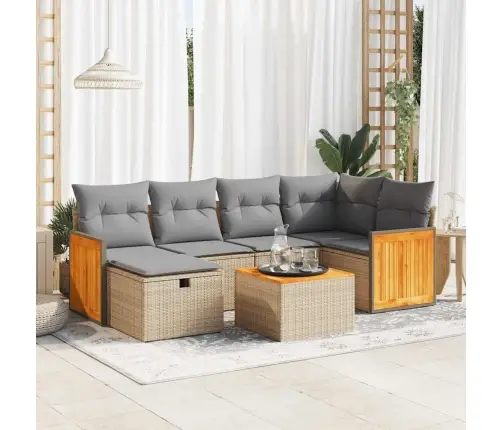 7-Daļīgs Dārza Dīvāna Komplekts, Matrači, Bēša Pe Rotangpalma Vidaxl