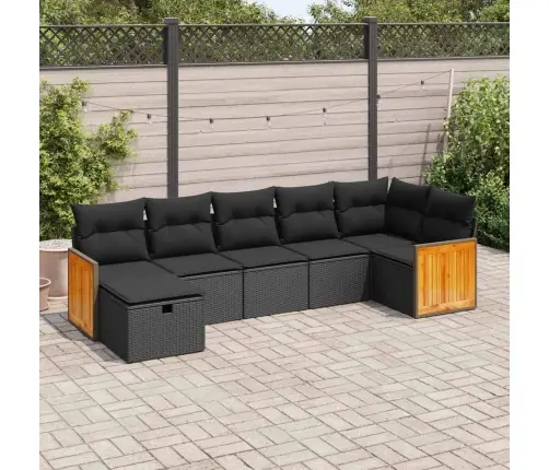 7-Daļīgs Dārza Dīvāna Komplekts Ar Matračiem, Melna Pe Vidaxl