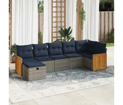 7-Daļīgs Dārza Dīvāna Komplekts, Matrači, Pelēka Pe Rotangpalma Vidaxl