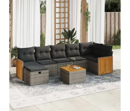 8-Daļīgs Dārza Dīvāna Komplekts Ar Matračiem, Pelēks Pe Pinums Vidaxl