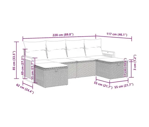 6-Daļīgs Dārza Dīvāna Komplekts, Matrači, Melna Pe Rotanpalma Vidaxl