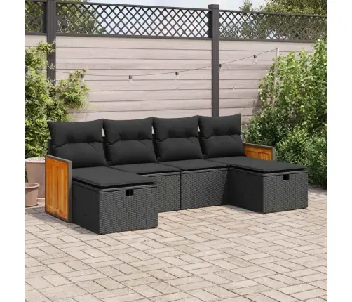 6-Daļīgs Dārza Dīvāna Komplekts, Matrači, Melna Pe Rotanpalma Vidaxl