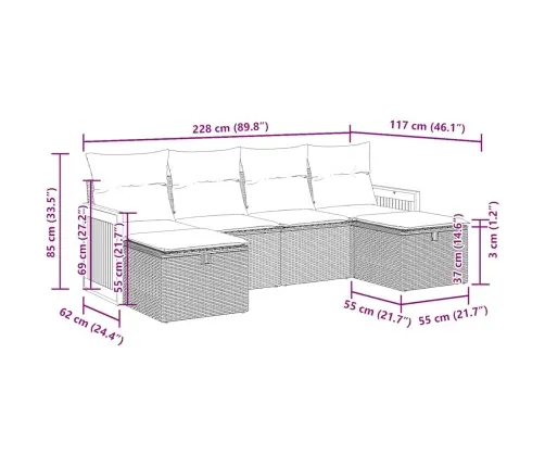 6-Osaline Aiadiivani Komplekt Patjadega, Must, Polürotang