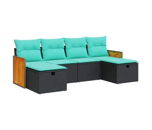 6-Daļīgs Dārza Dīvāna Komplekts, Matrači, Melna Pe Rotanpalma Vidaxl