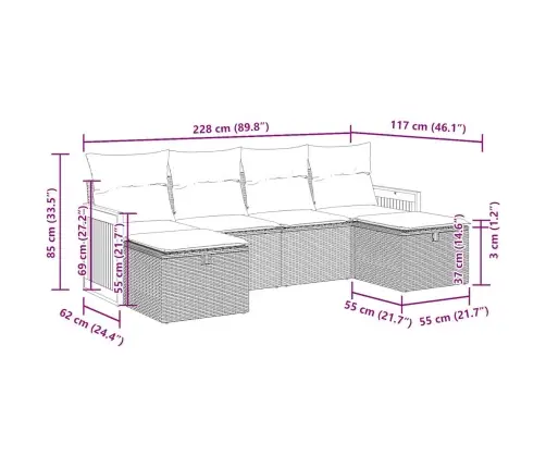 6-Daļīgs Dārza Dīvāna Komplekts, Matrači, Melna Pe Rotanpalma Vidaxl