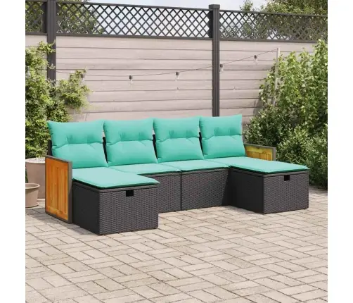 6-Daļīgs Dārza Dīvāna Komplekts, Matrači, Melna Pe Rotanpalma Vidaxl