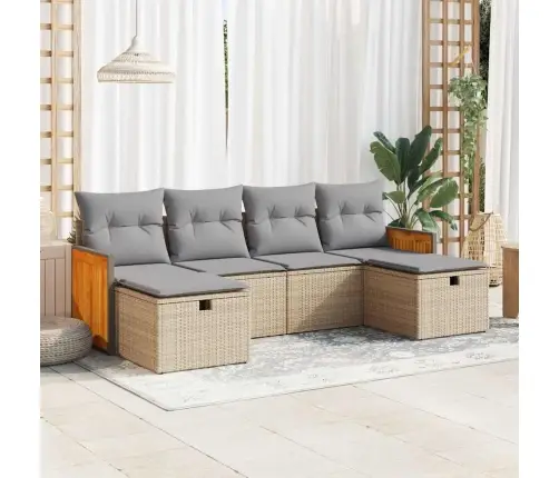 6-Daļīgs Dārza Dīvāna Komplekts, Matrači, Bēša Pe Rotangpalma Vidaxl