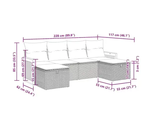 Sofos Komplektas Su Pagalvėlėmis, 6 Dalių, Pilkas, Poliratanas