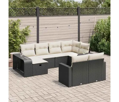 10-Daļīgs Dārza Dīvāna Komplekts, Matrači, Melna Pe Rotangpalma Vidaxl