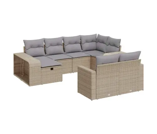 10-Daļīgs Dārza Dīvāna Komplekts, Matrači, Bēša Pe Rotangpalma Vidaxl