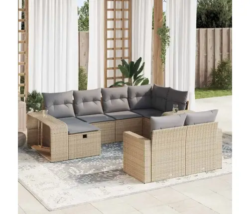 10-Daļīgs Dārza Dīvāna Komplekts, Matrači, Bēša Pe Rotangpalma Vidaxl