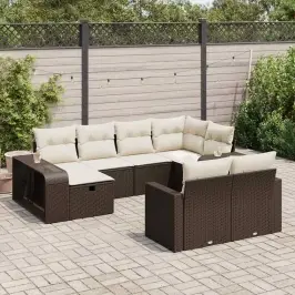 10-Daļīgs Dārza Dīvāna Komplekts, Matrači, Brūna Pe Rotangpalma Vidaxl