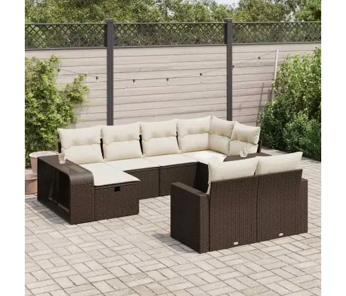 10-Daļīgs Dārza Dīvāna Komplekts, Matrači, Brūna Pe Rotangpalma Vidaxl