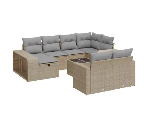 11-Daļīgs Dārza Dīvāna Komplekts, Matrači, Bēša Pe Rotangpalma Vidaxl