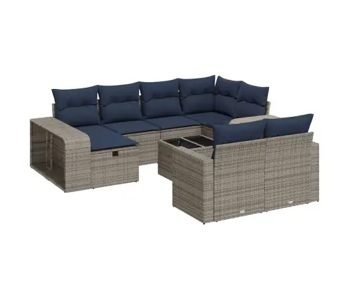 11-Daļīgs Dārza Dīvāna Komplekts Ar Matračiem, Pelēks Pe Pinums Vidaxl