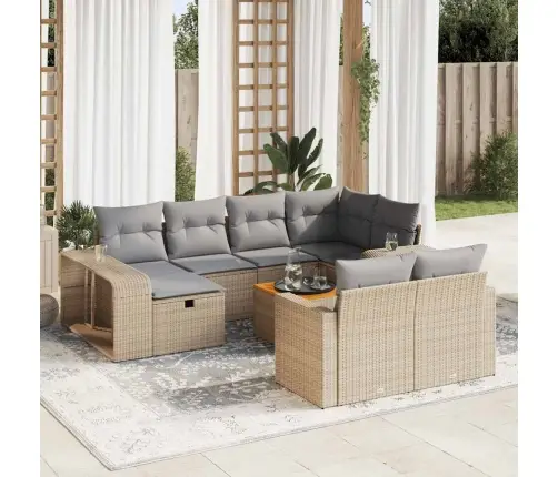 11-Daļīgs Dārza Dīvāna Komplekts, Matrači, Bēša Pe Rotangpalma Vidaxl