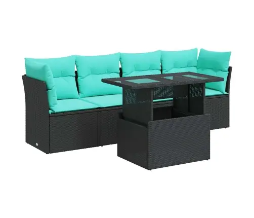 5-Daļīgs Dārza Dīvānu Komplekts, Matrači, Melna Pe Rotangpalma Vidaxl