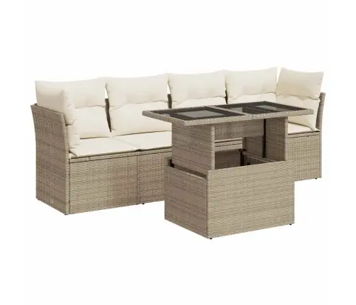 Sofos Komplektas Su Pagalvėlėmis, 5 Dalių, Smėlio, Poliratanas