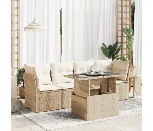 Sofos Komplektas Su Pagalvėlėmis, 5 Dalių, Smėlio, Poliratanas