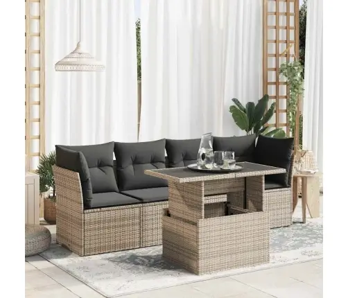 Sofos Komplektas Su Pagalvėlėmis, 5 Dalių, Pilkas, Poliratanas