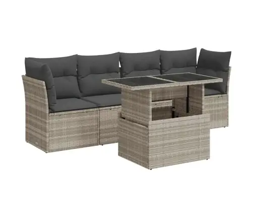 5-Daļīgs Dārza Dīvānu Komplekts,Matrači, Gaiši Pelēka Pe Pinums Vidaxl