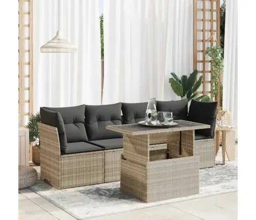 5-Daļīgs Dārza Dīvānu Komplekts,Matrači, Gaiši Pelēka Pe Pinums Vidaxl