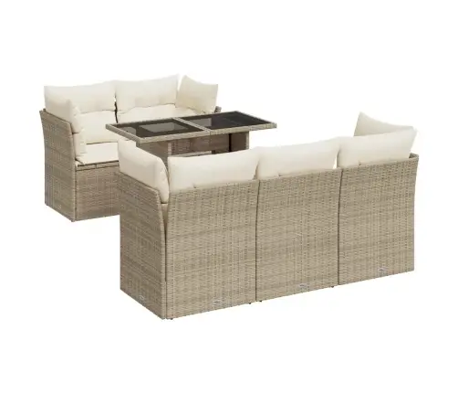 6-Daļīgs Dārza Dīvāna Komplekts, Matrači, Bēša Pe Rotangpalma Vidaxl