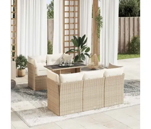 6-Daļīgs Dārza Dīvāna Komplekts, Matrači, Bēša Pe Rotangpalma Vidaxl