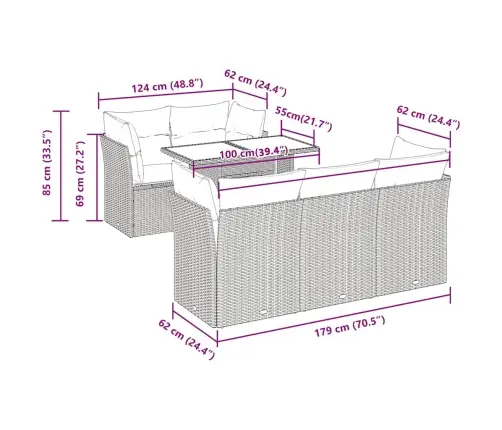 6-Daļīgs Dārza Dīvāna Komplekts, Matrači, Bēša Pe Rotangpalma Vidaxl