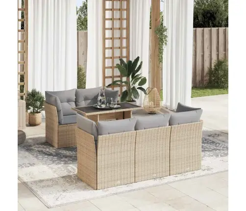 6-Daļīgs Dārza Dīvāna Komplekts, Matrači, Bēša Pe Rotangpalma Vidaxl