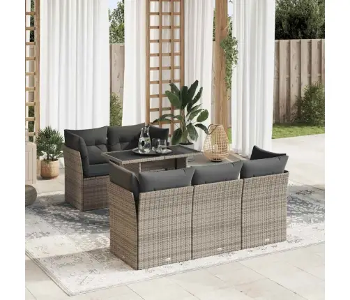 6-Daļīgs Dārza Dīvāna Komplekts Ar Matračiem, Pelēks Pe Pinums Vidaxl